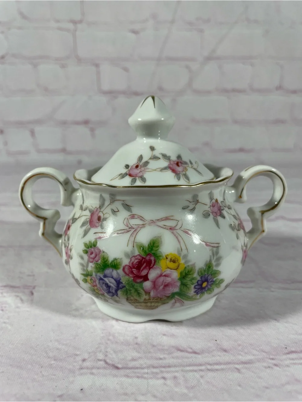 Vintage Lipper & Mann Bristol Garden Floral Covered Sugar and Creamer Set Japan